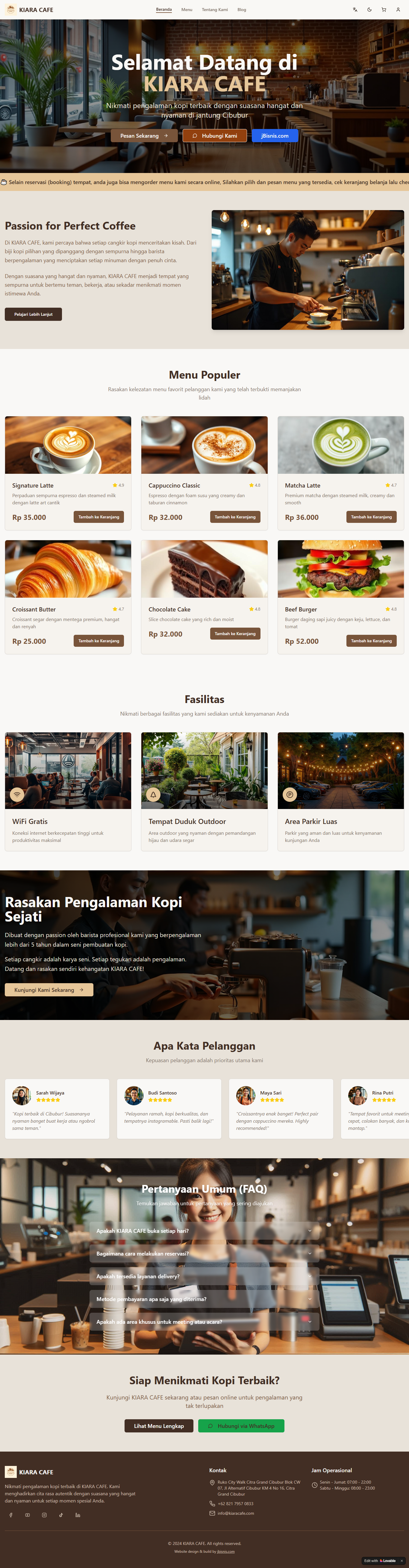 Website usaha cafe kiara